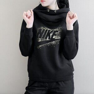 🍃 SALE 🍃 Nike Women's Sportswear Rally Gold Metallic Logo Funnel Neck Hoodie